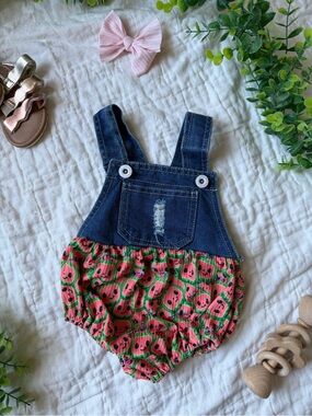 Denim Bib Cocomelon Print Baby One-Piece Romper